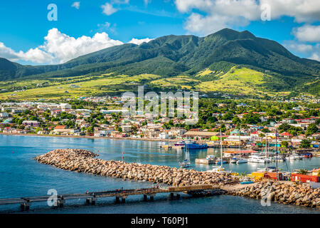 Landscape of St Kitts Island, Leeward Islands. View from cruise port Zante, Basseterre. Stock Photo