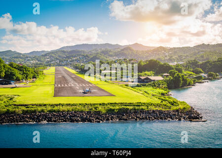 Landscape with runway of St Lucia, Caribbean Stock Photo