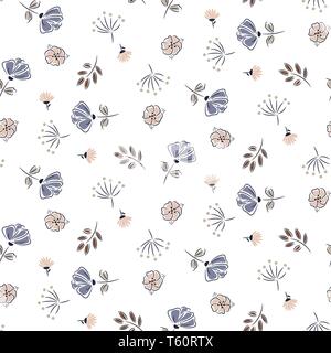 Hand drawn cute flowers pastel colors seamless vector pattern. Stock Vector