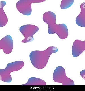 Abstract gradient liquid shape seamless pattern. Colorful geometric fluid formation in blue and purple colors, on white isolated background. Vector ep Stock Vector