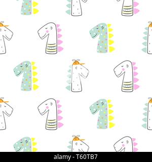 Cute dinoasaur doodle style seamless pattern. Hand drawn baby pattern for clothes fabric and wallpaper. Stock Vector