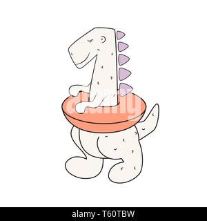 Cute dinoasaur doodle style vector illustration for tshirt prints. Stock Vector