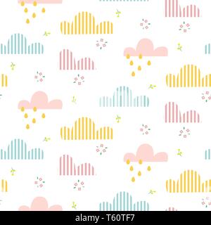 Cloud pattern. Cute sky seamless vector background for kid textile print. Stock Vector