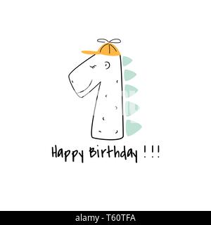 First birthday dino candle card design template. Stock Vector