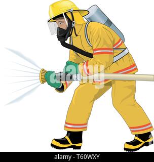 Firefighter Attacking Fire Vector Illustration Stock Vector