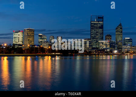 Beautiful view of central Perth at blue hour, Western Australia Stock Photo