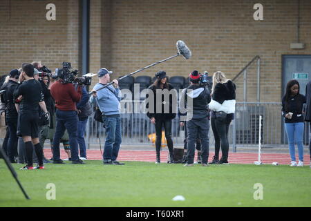 The cast of 'TOWIE' attend a football match for the #boysbareall campaign at the home of Chelmsford City FC, Melbourne Stadium  Where: Essex, United Kingdom When: 28 Mar 2019 Credit: WENN.com Stock Photo