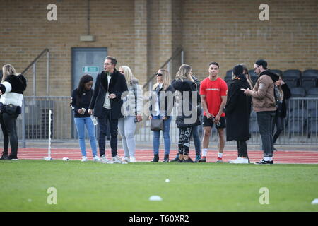 The cast of 'TOWIE' attend a football match for the #boysbareall campaign at the home of Chelmsford City FC, Melbourne Stadium  Where: Essex, United Kingdom When: 28 Mar 2019 Credit: WENN.com Stock Photo