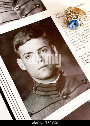 1970 Yearbook Portrait of West Point Military Academy Cadet in Uniform with Class Ring, West Point, New York, United States Stock Photo
