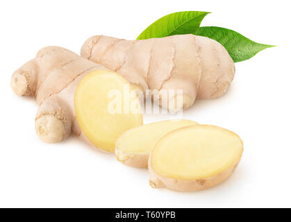 Isolated ginger. Cut fresh ginger root isolated on white background with clipping path Stock Photo
