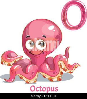 Vector alphabet letter O. Octopus Stock Vector
