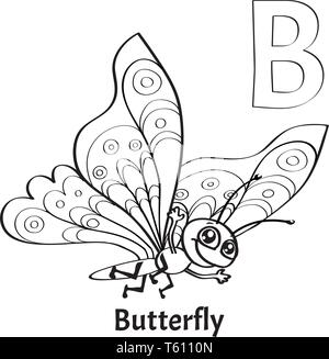 Butterfly alphabet Letter B to coloring book for kids. Vector ...