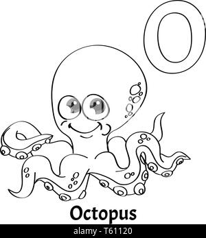 Vector alphabet letter O, coloring page. Octopus Stock Vector