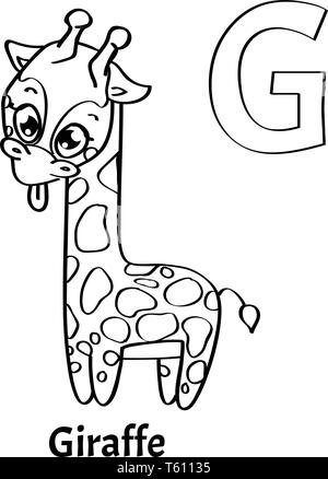 Vector alphabet letter G, coloring page. Giraffe Stock Vector