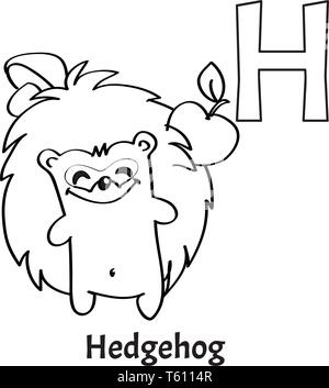 Vector alphabet letter H, coloring page. Hedgehog Stock Vector