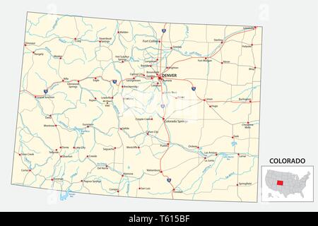 road map of the US American State of Colorado Stock Vector