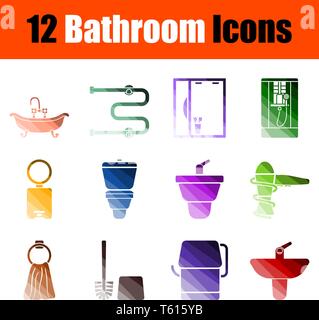 Bathroom Icon Set. Flat Color Ladder Design. Vector Illustration. Stock Vector