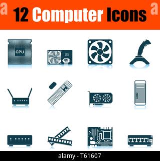 Computer Icon Set. Shadow Reflection Design. Vector Illustration. Stock Vector