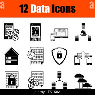 Set of 12 Data Icons. Fully editable vector illustration. Text expanded. Stock Vector