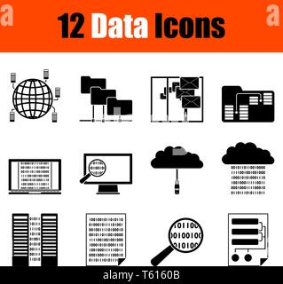 Set of 12 Data Icons. Fully editable vector illustration. Text expanded. Stock Vector