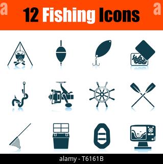 Fishing Icon Set. Shadow Reflection Design. Vector Illustration. Stock Vector