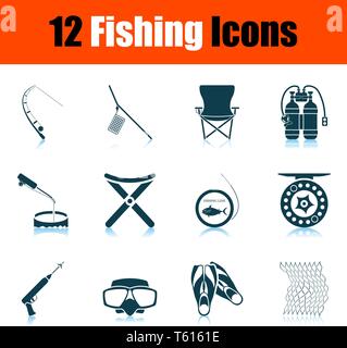 Fishing Icon Set. Shadow Reflection Design. Vector Illustration. Stock Vector