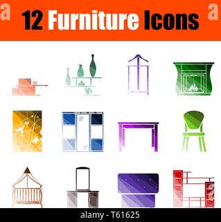 Furniture Icon Set. Flat Color Ladder Design. Vector Illustration. Stock Vector
