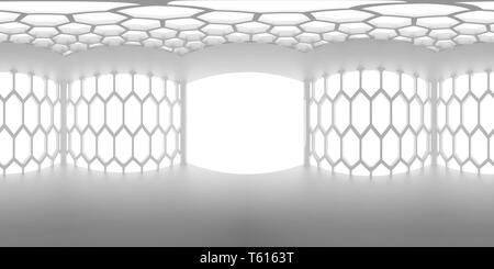 HDRI environment map, abstract spherical panorama background, interior light source rendering with hexagon pattern (3d rendering) Stock Photo