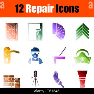 Set of 12 icons on Home Repair theme. Color Ladder  Design. Fully editable vector illustration. Text expanded. Stock Vector