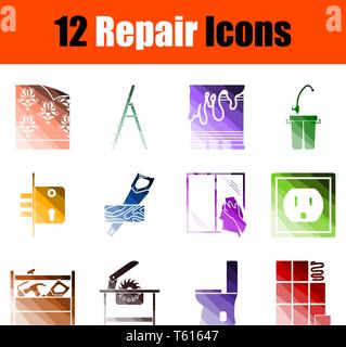 Set of 12 icons on Home Repair theme. Color Ladder  Design. Fully editable vector illustration. Text expanded. Stock Vector