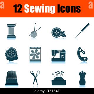 Sewing Icon Set. Shadow Reflection Design. Vector Illustration. Stock Vector