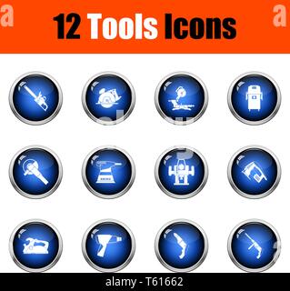 Tools Icon Set. Glossy Button Design. Vector Illustration. Stock Vector
