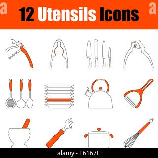 Set of Utensils Icons. Thin Line With Orange Design. Vector Illustration. Stock Vector