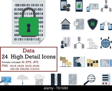 Set of 24 Data Icons. Full color flat design. Fully editable vector illustration. Text expanded. Stock Vector