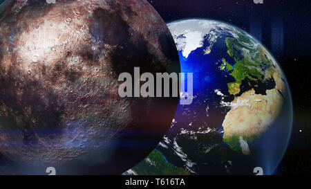 planet Earth behind the Moon (3d science illustration, elements of this image are furnished by NASA) Stock Photo