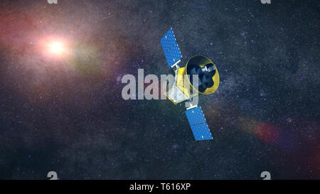 Transiting Exoplanet Survey Satellite (TESS) space telescope observing a distant star (3d illustration, elements of this image are furnished by NASA) Stock Photo