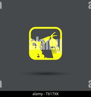 Fire extinguisher icon, isolated, yellow sign on the gray background. Exclusive Symbols. Vector Illustration. Stock Vector