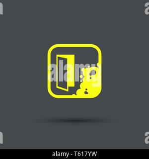 Emergency exit icon. Isolated. Yellow sign on the gray background. Exclusive Symbols. Vector Illustration. Stock Vector