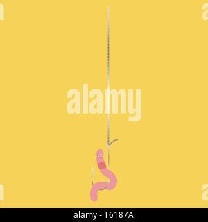 Worm on a hook, fishing bait. Vector illustration on color background. Stock Vector
