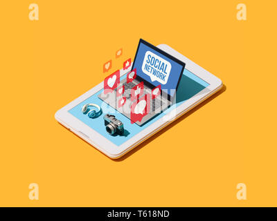 Social networks and communication technology: social media on a laptop and like pins Stock Photo