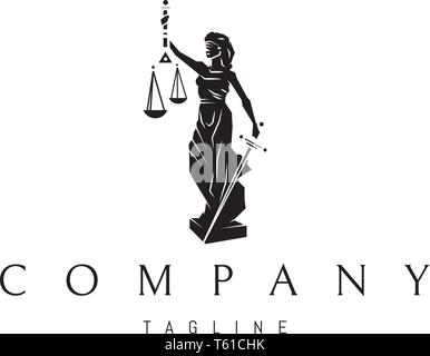 Lady Justice Statue Black vector logo design Stock Vector