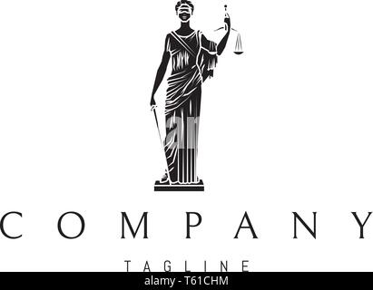 Lady Justice Statue Black vector logo 3 design Stock Vector