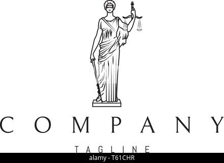 Lady Justice Statue Black vector logo 4 design Stock Vector