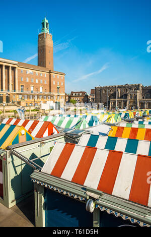 Norwich Market and City Hall, Market Place, Norwich, Norfolk, England, United Kingdom Stock Photo