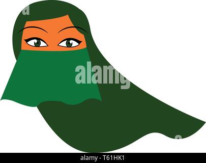 A woman in green burqa vector or color illustration Stock Vector