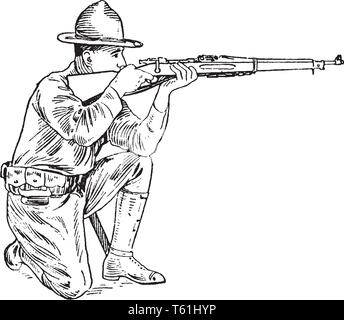 A soldier with rifle, vintage line drawing or engraving illustration ...