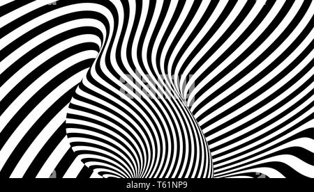 Black and white design. Pattern with optical illusion. Abstract 3D geometrical background. Vector illustration. Stock Vector