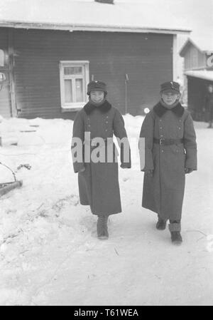 The Winter War. A military conflict between the Soviet union and Finland. It began with a Soviet invasion on november 1939 when Soviet infantery crossed the border on the Karelian Isthmus.  Rovaniemi, North Finland. Here a two 14 year old boys in uniforms. January 1940. Photo Kristoffersson ref 95-13 Stock Photo