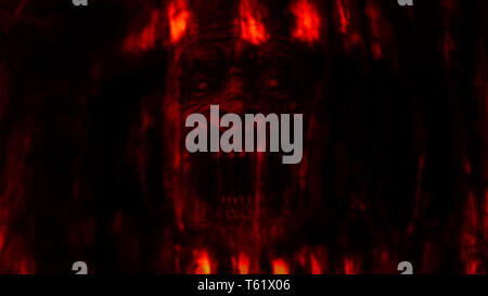 Abstraction zombie face on black background. Illustration in horror genre. Scary monster character face. Stock Photo