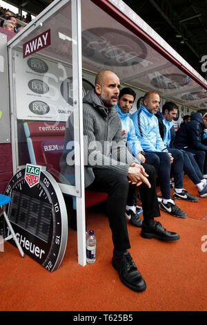 Burnley, UK. 28th Apr, 2019. Manchester City Manager Pep Guardiola before the Premier League match between Burnley and Manchester City at Turf Moor on April 28th 2019. Credit: PHC Images/Alamy Live News Stock Photo